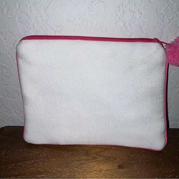 Flamingo Confetti Print Canvas Pom Zipper Closure Pouch - Picture 4 of 5